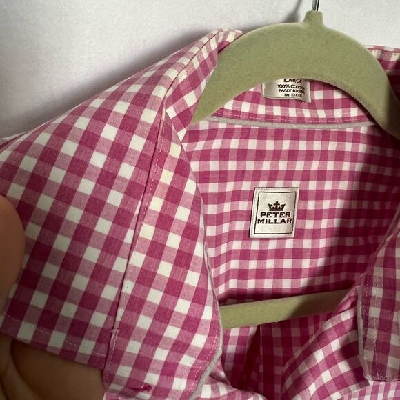 Peter Millar men’s cotton pink plaid button down shirt, large - Picture 6 of 6